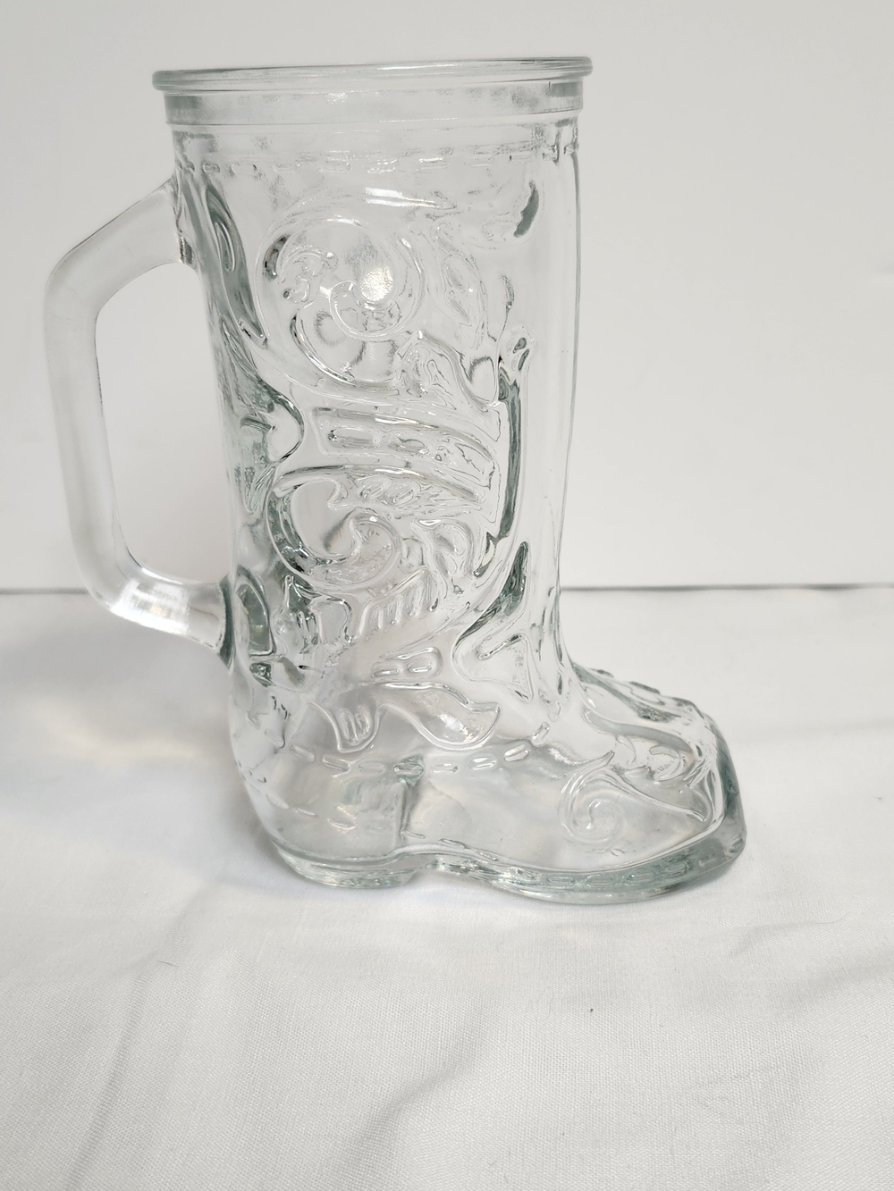 Vintage Western Boot Drinking  Glass Beer Mug 6" Tall & Embossed